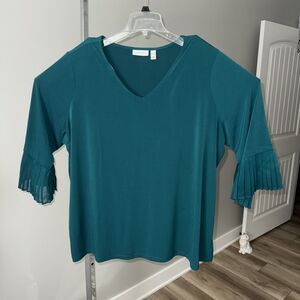 Susan Graver Women's size 3X Liquid Knit Bell Sleeve Blouse Emerald Green Dressy